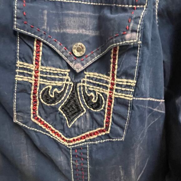 Affliction Black Premium Size Large Crystal Snap Embroidered Cross Shirt - Picture 5 of 9